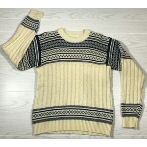 Vintage 70s Fair Isle Sweater Men's M J.Riggings Crewneck Cable Knit Acrylic Dad